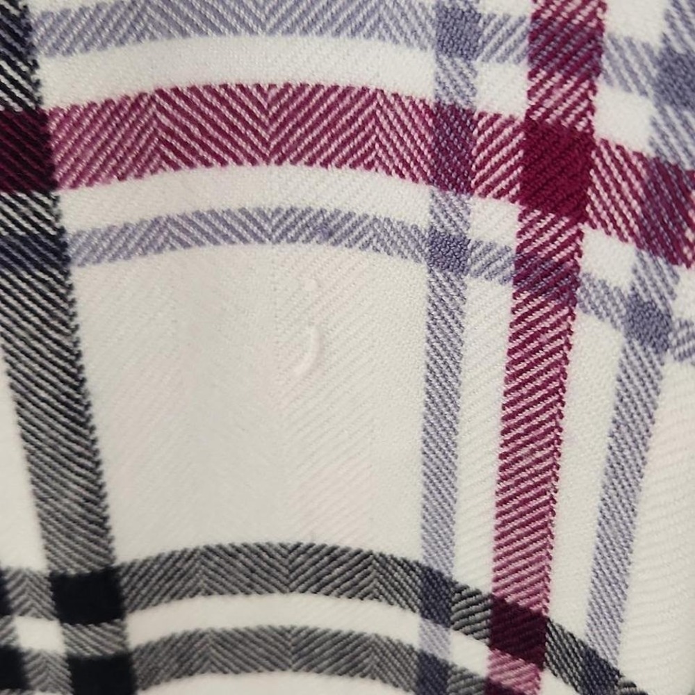 Beach lunch lounge Women's Purple & Black Wht plaid rayon "Flannel" blouse. M - Picture 7 of 9